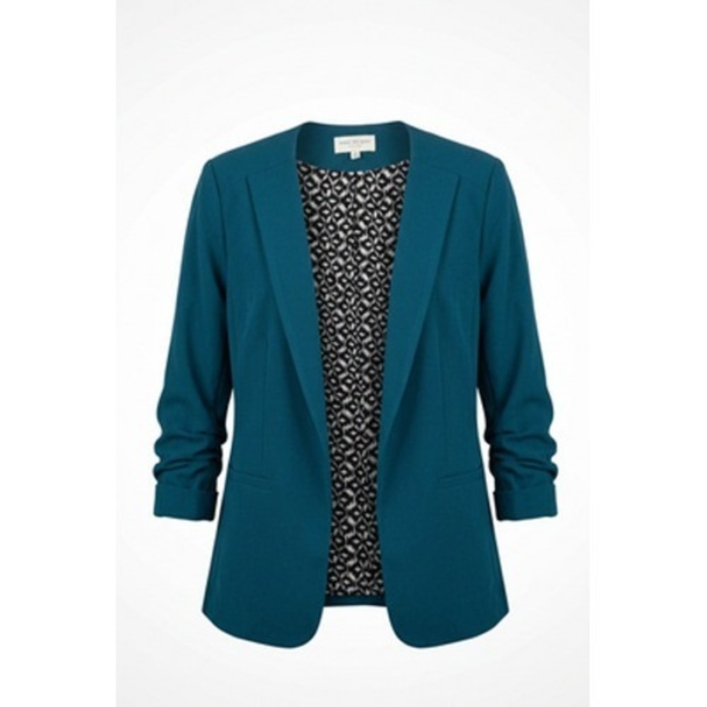 Skies Are Blue Blazer Women 2X Teal Green Raja Collarless Stretch Lined Workwear